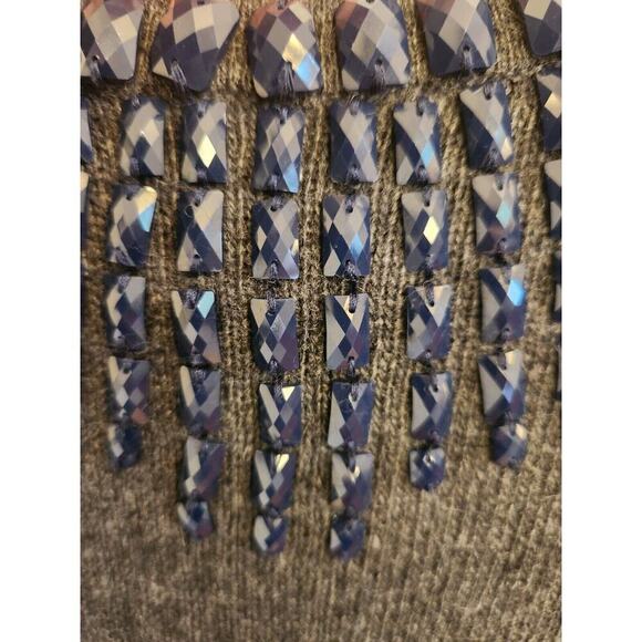 J Crew Womens Sweater Gray‎ Wool Blend Blue Jeweled Neckline Top Extra Small - Picture 3 of 11